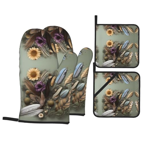 TYUMH Feder Blume Küche Backen Vierteilig Isolierter Stoff Dick Hitzebeständig Geeignet zum Kochen Backen Grillen von TYUMH