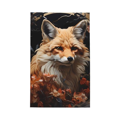 TYUMH Fox and Flowers Ultrafeine Faser Waffel-Küchentuch, weich und saugfähig, geeignet zum Trocknen von Geschirr und Reinigung von TYUMH