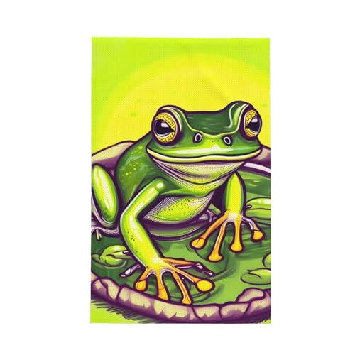 TYUMH Frosch im Teich Ultrafeine Faser Waffel-Küchentuch, weich und saugfähig, geeignet zum Trocknen von Geschirr und Reinigung von TYUMH