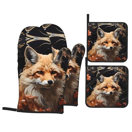 TYUMH Fuchs und Blumen Küche Backen Vierteiliges Isoliergewebe Dicker Hitzebeständiger Geeignet zum Kochen Backen Grillen TYUMH Fuchs und Blumen Küche Backen Vierteiliges Isoliergewebe Dicker Hitzebeständiger Geeignet zum Kochen Backen Grillen von TYUMH