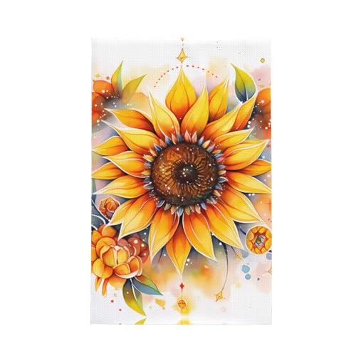 TYUMH Gelbe Sonnenblume in Öl ultrafeine Faser Waffel-Küchentuch, weich und saugfähig, geeignet zum Trocknen von Geschirr und Reinigung. von TYUMH