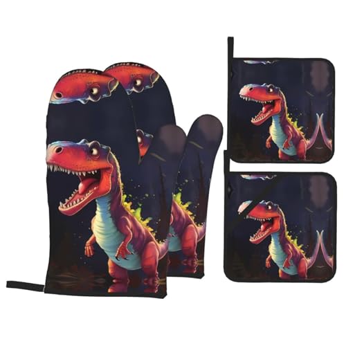 TYUMH Großer Mund Dinosaurier Küche Backen Vierteiliges Isoliergewebe Dicker Hitzebeständiger Geeignet zum Kochen Backen Grillen von TYUMH