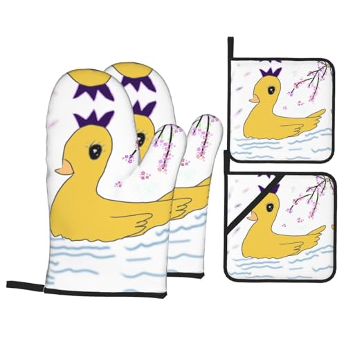 TYUMH Kleine gelbe Ente Küche Backen Vierteilig Isolierter Stoff Dicker Hitzebeständiger Geeignet zum Kochen Backen Grillen von TYUMH