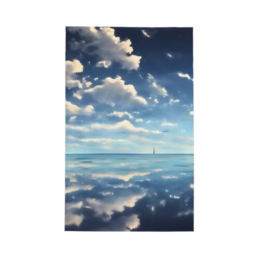TYUMH Küchentuch mit weißen Wolken über dem Meer, ultrafeine Faser, Waffelmuster, weich und saugfähig, geeignet zum Trocknen von Geschirr und Reinigung von TYUMH