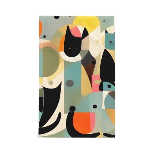 TYUMH Mid-Century Modern Art Cat Ultrafeine Faser Waffel-Küchentuch, weich und saugfähig, geeignet zum Trocknen von Geschirr und Reinigung von TYUMH