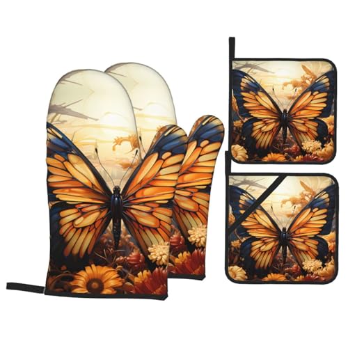 TYUMH Orange Gelb Schmetterling Feld Blumen Küche Backen Vierteilig Isolierter Stoff Dicker Hitzebeständiger Geeignet zum Kochen Backen Grillen TYUMH Orange Gelb Schmetterling Feld Blumen Küche Backen Vierteilig Isolierter Stoff Dicker Hitzebeständiger Geeignet zum Kochen Backen Grillen von TYUMH