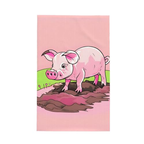 TYUMH Rosa Ferkel ultrafeine Faser Waffel Küchentuch, weich und saugfähig, geeignet zum Trocknen von Geschirr und Reinigung von TYUMH