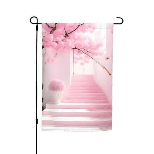 TYUMH Rosafarbene Kirschblüten-Treppe, bedruckte Gartenflagge, 30,5 x 45,7 cm, für den Einsatz in Höfen, Gärten, Blumentöpfen und Balkonen TYUMH Rosafarbene Kirschblüten-Treppe, bedruckte Gartenflagge, 30,5 x 45,7 cm, für den Einsatz in Höfen, Gärten, Blumentöpfen und Balkonen von TYUMH