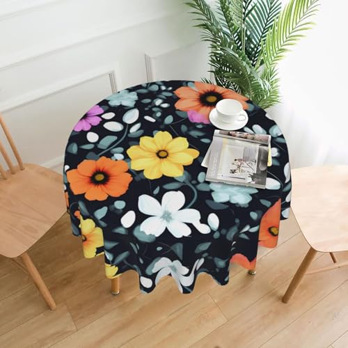 TYUMH Schöne bunte Blumen runde dekorative lange Tischdecke, knitterfrei, schmutzabweisend, wasserdicht, 152,4 cm rund, Polyestergewebe, geeignet für Restaurants/Küchen/Partys von TYUMH