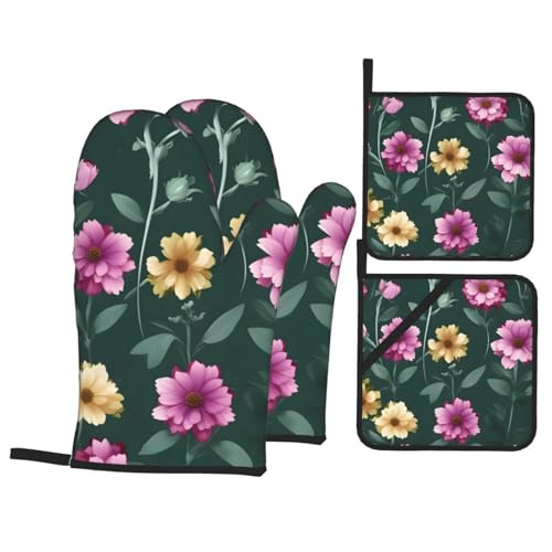 TYUMH Schöne lila Blumen Küche Backen Vierteilig Isolierter Stoff Dicker Hitzebeständiger Geeignet zum Kochen Backen Grillen von TYUMH