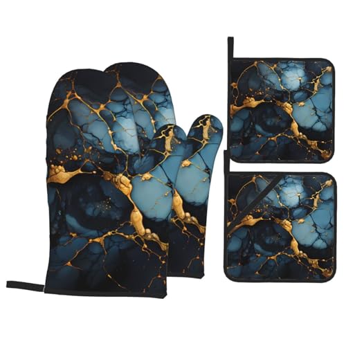 TYUMH Schwarz Gold marmoriert Küche Backen Vierteilig Isolierter Stoff Dicker Hitzebeständiger Geeignet zum Kochen Backen Grillen TYUMH Schwarz Gold marmoriert Küche Backen Vierteilig Isolierter Stoff Dicker Hitzebeständiger Geeignet zum Kochen Backen Grillen von TYUMH