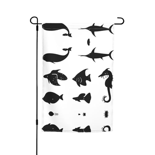 TYUMH Schwarze und weiße Fisch-bedruckte Gartenflagge, 30,5 x 45,7 cm, für den Einsatz in Höfen, Gärten, Blumentöpfen und Balkonen TYUMH Schwarze und weiße Fisch-bedruckte Gartenflagge, 30,5 x 45,7 cm, für den Einsatz in Höfen, Gärten, Blumentöpfen und Balkonen von TYUMH