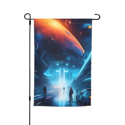 TYUMH Science Fiction Future bedruckte Gartenflagge 30,5 x 45,7 cm, für den Einsatz in Höfen, Gärten, Blumentöpfen und Balkonen von TYUMH