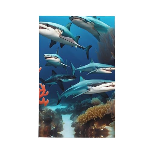 TYUMH Submarine Shark Coral ultrafeine Faser Waffel-Küchentuch, weich und saugfähig, geeignet zum Trocknen von Geschirr und Reinigung von TYUMH