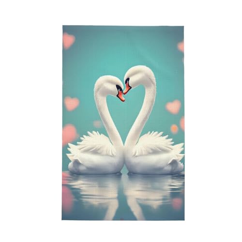 TYUMH The Swan in Love Ultrafeine Faser Waffel-Küchentuch, weich und saugfähig, geeignet zum Trocknen von Geschirr und Reinigung von TYUMH