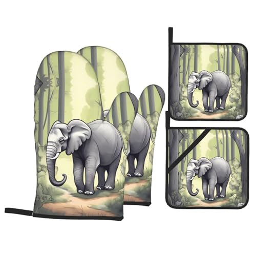 TYUMH Walking Elephant Küche Backen Vierteilig Isolierter Stoff Dicker Hitzebeständiger Geeignet zum Kochen Backen Grillen TYUMH Walking Elephant Küche Backen Vierteilig Isolierter Stoff Dicker Hitzebeständiger Geeignet zum Kochen Backen Grillen von TYUMH