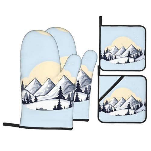 TYUMH Weiße Schneegebirge Küche Backen Vierteiliges Isoliergewebe Dicker Hitzebeständiger Geeignet zum Kochen Backen Grillen von TYUMH
