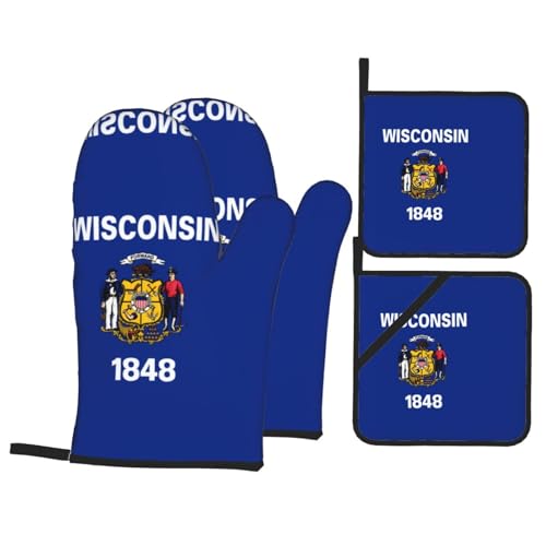TYUMH Wisconsin Staatsflagge Küche Backen Vierteilig Isolierter Stoff Dicker Hitzebeständiger Geeignet zum Kochen Backen Grillen von TYUMH