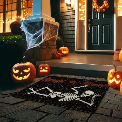 Fußmatte mit Halloween-Totenkopfmotiv, für den Eingangsbereich, saugfähig, mit rutschfester Unterseite, 43,2 x 76,2 cm, Skelett Fußmatte mit Halloween-Totenkopfmotiv, für den Eingangsbereich, saugfähig, mit rutschfester Unterseite, 43,2 x 76,2 cm, Skelett von TYUU