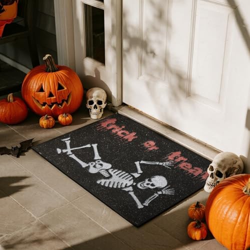 Fußmatte mit Halloween-Totenkopfmotiv, saugfähig, mit rutschfester Unterseite, 61 x 91 cm, Skelett Fußmatte mit Halloween-Totenkopfmotiv, saugfähig, mit rutschfester Unterseite, 61 x 91 cm, Skelett von TYUU