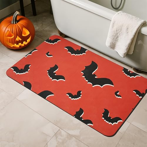 Halloween-Badematte mit Fledermaus-Design, schnell trocknend, rutschfest, passt unter die Tür, dünne Bodenmatte für Badezimmer, Halloween-Dekoration, 43,2 x 76,2 cm, Gothic-Fledermäuse Halloween-Badematte mit Fledermaus-Design, schnell trocknend, rutschfest, passt unter die Tür, dünne Bodenmatte für Badezimmer, Halloween-Dekoration, 43,2 x 76,2 cm, Gothic-Fledermäuse von TYUU