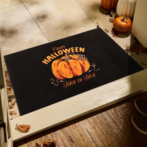 Halloween-Fußmatte, Kürbis-Fußmatte, Haustür, Außenbereich, Eingangsmatte mit rutschfester Unterseite, 61 x 91 cm, Schwarz Halloween-Fußmatte, Kürbis-Fußmatte, Haustür, Außenbereich, Eingangsmatte mit rutschfester Unterseite, 61 x 91 cm, Schwarz von TYUU