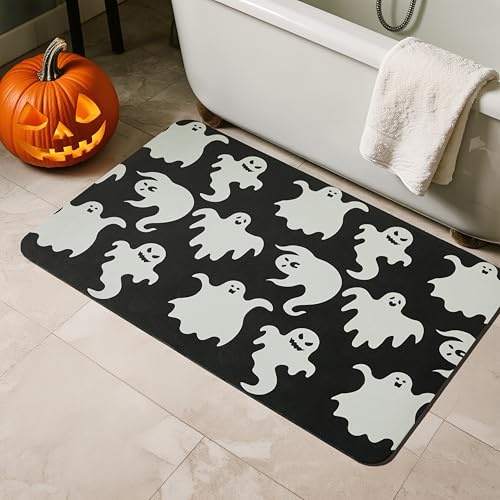 Halloween-Geister-Badematte, schwarz, schnell trocknend, rutschfest, passt unter die Tür, dünne Bodenmatte für Badezimmer, Halloween-Dekoration, 61 x 91 cm, gruselige Geister Halloween-Geister-Badematte, schwarz, schnell trocknend, rutschfest, passt unter die Tür, dünne Bodenmatte für Badezimmer, Halloween-Dekoration, 61 x 91 cm, gruselige Geister von TYUU
