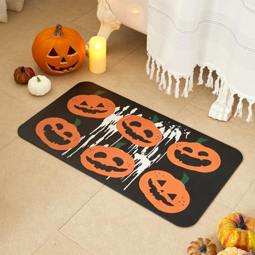 Halloween-Kürbis-Badematte, schwarz, schnell trocknend, rutschfest, passt unter die Tür, dünne Bodenmatte für Badezimmer, Halloween-Dekoration, 43,2 x 76,2 cm, böse Kürbisse Halloween-Kürbis-Badematte, schwarz, schnell trocknend, rutschfest, passt unter die Tür, dünne Bodenmatte für Badezimmer, Halloween-Dekoration, 43,2 x 76,2 cm, böse Kürbisse von TYUU