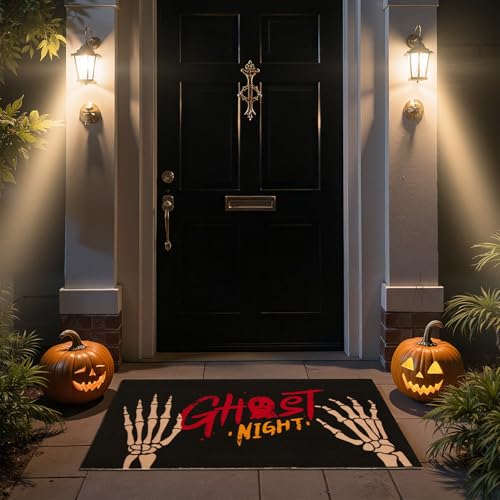 TYUU Halloween-Fußmatte, Totenkopf-Motiv, für Eingangstür, Eingangsbereich, niedriges Profil, rutschfeste Unterseite, 43,2 x 76,2 cm, Skeletthände, Schwarz TYUU Halloween-Fußmatte, Totenkopf-Motiv, für Eingangstür, Eingangsbereich, niedriges Profil, rutschfeste Unterseite, 43,2 x 76,2 cm, Skeletthände, Schwarz von TYUU