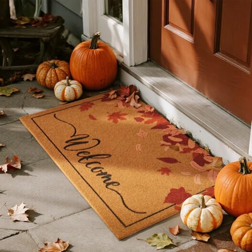 TYUU Herbst-Fußmatte, Herbst-Willkommensmatte für Haustür, Außen-Eingang, Fußmatte, Kokosfaser, Schmutzfänger mit rutschfester Unterseite, 61 x 91 cm, willkommene Ahornblätter TYUU Herbst-Fußmatte, Herbst-Willkommensmatte für Haustür, Außen-Eingang, Fußmatte, Kokosfaser, Schmutzfänger mit rutschfester Unterseite, 61 x 91 cm, willkommene Ahornblätter von TYUU