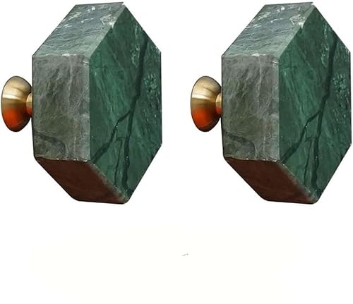 TYUrmiui Schrankknöpfe, Schrankknöpfe, Marmorknopf, sechseckiger Marmorknopf, Marmorschublade, Messinggriff, Schranktürgriff, Einlochgriff, 2 Stück von TYUrmiui