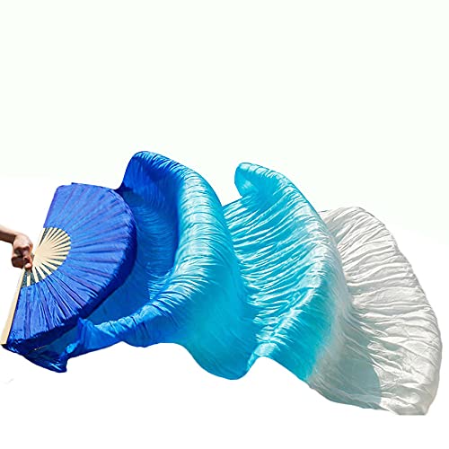 TYUrmiui Silk Fans, 1 Paar/1 stück Echte Seide Bauchtanz Schleier Fans Bambus Handgemachte Gefärbt Leistung Lange Fan von TYUrmiui