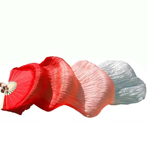 TYUrmiui Silk Fans, 1 Paar/1 stück Echte Seide Bauchtanz Schleier Fans Bambus Handgemachte Gefärbt Leistung Lange Fan von TYUrmiui