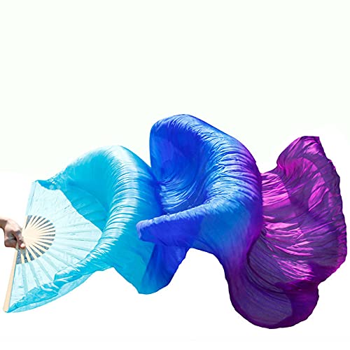 TYUrmiui Silk Fans, 1 Paar/1 stück Echte Seide Bauchtanz Schleier Fans Bambus Handgemachte Gefärbt Leistung Lange Fan von TYUrmiui