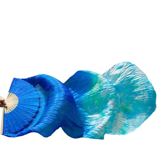 TYUrmiui Silk Fans, 1 Paar/1 stück Echte Seide Bauchtanz Schleier Fans Bambus Handgemachte Gefärbt Leistung Lange Fan von TYUrmiui