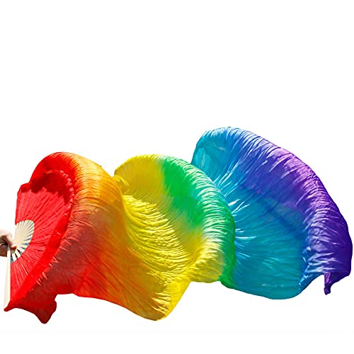 TYUrmiui Silk Fans, 1 Paar/1 stück Echte Seide Bauchtanz Schleier Fans Bambus Handgemachte Gefärbt Leistung Lange Fan von TYUrmiui