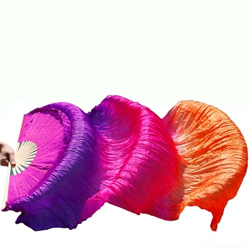 TYUrmiui Silk Fans, 1 Paar/1 stück Echte Seide Bauchtanz Schleier Fans Bambus Handgemachte Gefärbt Leistung Lange Fan von TYUrmiui