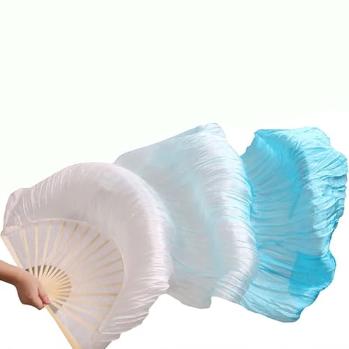 TYUrmiui Silk Fans, 1 Paar/1 stück Echte Seide Bauchtanz Schleier Fans Bambus Handgemachte Gefärbt Leistung Lange Fan von TYUrmiui