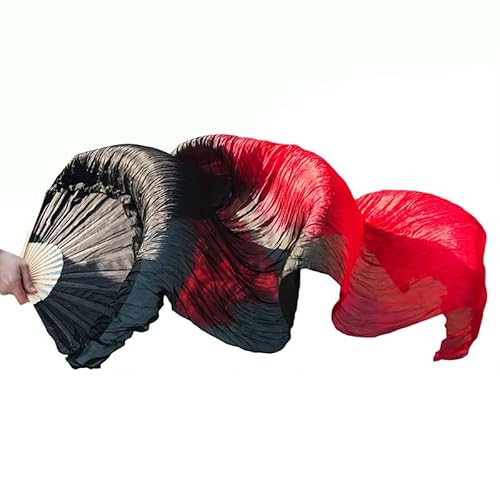 TYUrmiui Silk Fans, 1 Paar/1 stück Echte Seide Bauchtanz Schleier Fans Bambus Handgemachte Gefärbt Leistung Lange Fan von TYUrmiui