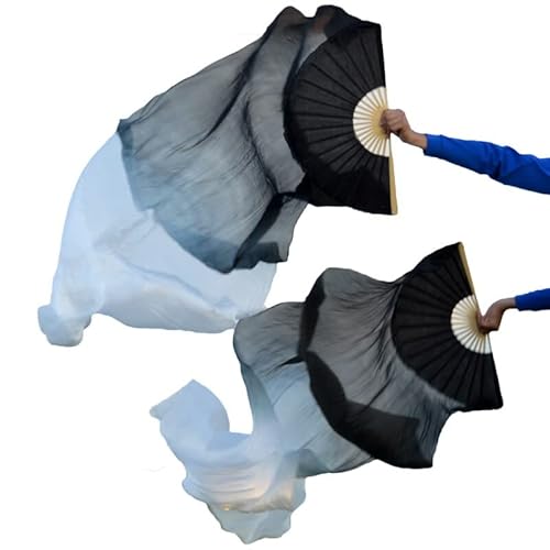 TYUrmiui Silk Fans, 1 Paar handgefertigte Bauchtanz-Fächer aus hochwertiger Seide for Damen, Schwarz + Weiß von TYUrmiui