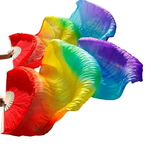 TYUrmiui Silk Fans, 1 Paar handgefertigte Bauchtanzfächer aus gefärbter Seide for die Linke und rechte Hand von TYUrmiui