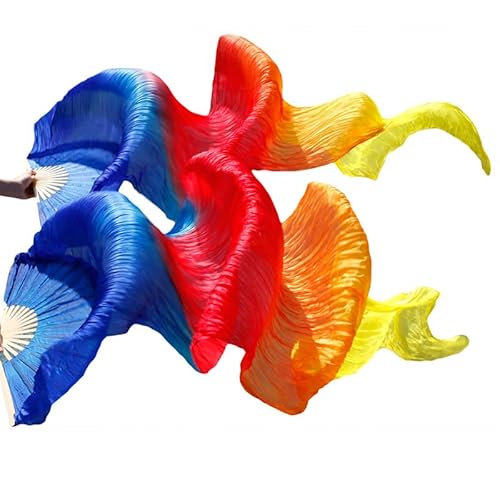 TYUrmiui Silk Fans, 1 Paar handgefertigte Bauchtanzfächer aus gefärbter Seide for die Linke und rechte Hand von TYUrmiui