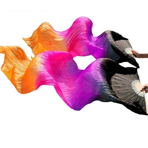 TYUrmiui Silk Fans, 1 Paar handgefertigte Bauchtanzfächer aus gefärbter Seide for die Linke und rechte Hand von TYUrmiui