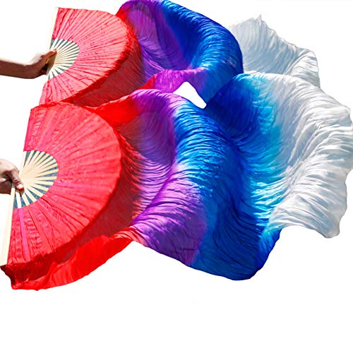 TYUrmiui Silk Fans, Bauchtanz-Fächer, chinesische Seidenfächer, Schleier, handgefertigt, gefärbte Seiden-Tanzfächer von TYUrmiui