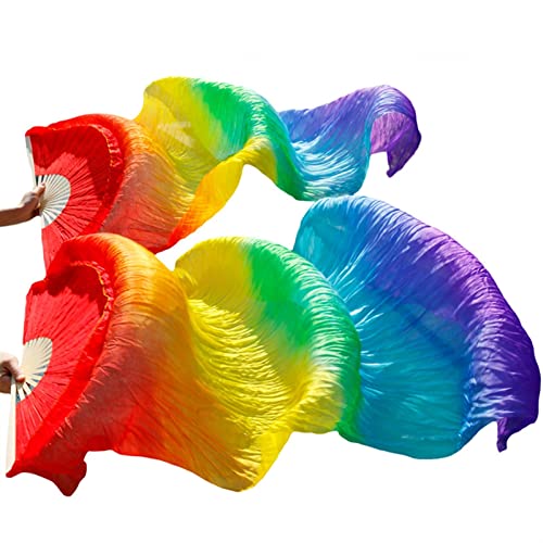 TYUrmiui Silk Fans, Bauchtanz-Seidenfächer, echte Seide, Lange Seidenfächer, handgefertigt, Farbverlaufsfarben, Tanzfächer von TYUrmiui