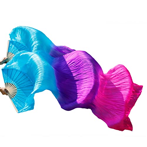 TYUrmiui Silk Fans, Bauchtanz-Seidenfächer, echte Seide, Lange Seidenfächer, handgefertigt, Farbverlaufsfarben, Tanzfächer von TYUrmiui