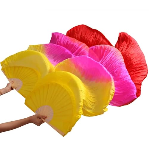 TYUrmiui Silk Fans, Lange Fächer aus Seide und Bambus, handgefertigt, for Damen, hochwertige Seide, Bauchtanz-Fächer von TYUrmiui
