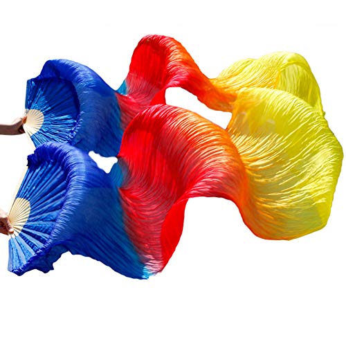 TYUrmiui Silk Fans, Lange Fächer aus Seide und Bambus, handgefertigt, for Damen, hochwertige Seide, Bauchtanz-Fächer von TYUrmiui