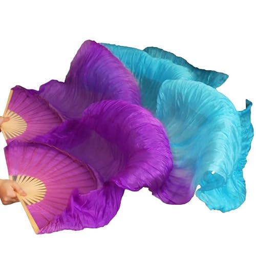 TYUrmiui Silk Fans, Lange Fächer aus Seide und Bambus, handgefertigt, for Damen, hochwertige Seide, Bauchtanz-Fächer von TYUrmiui