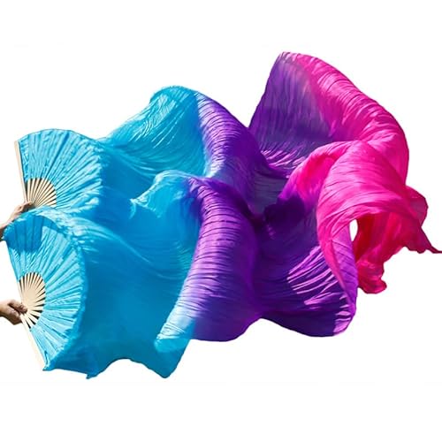 TYUrmiui Silk Fans, Lange Fächer aus Seide und Bambus, handgefertigt, for Damen, hochwertige Seide, Bauchtanz-Fächer von TYUrmiui